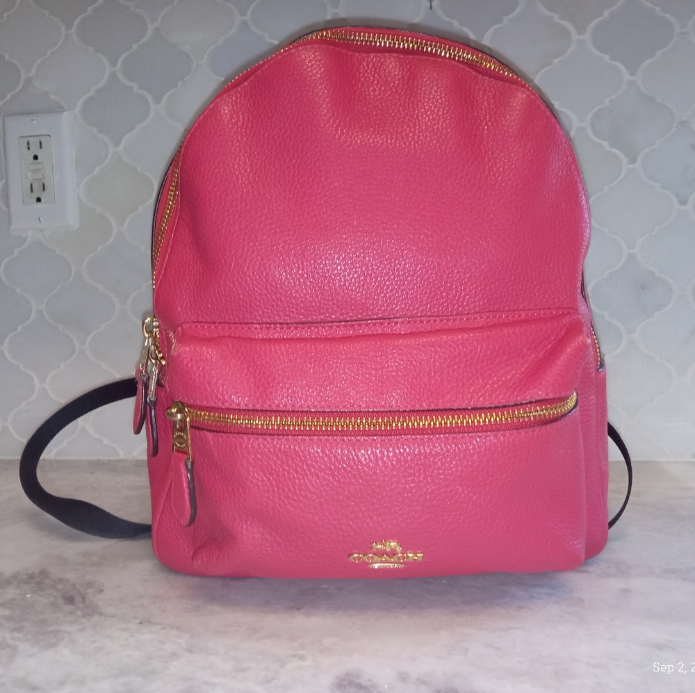 Coach Medium Charlie Backpack Pebble leather Bag true Red